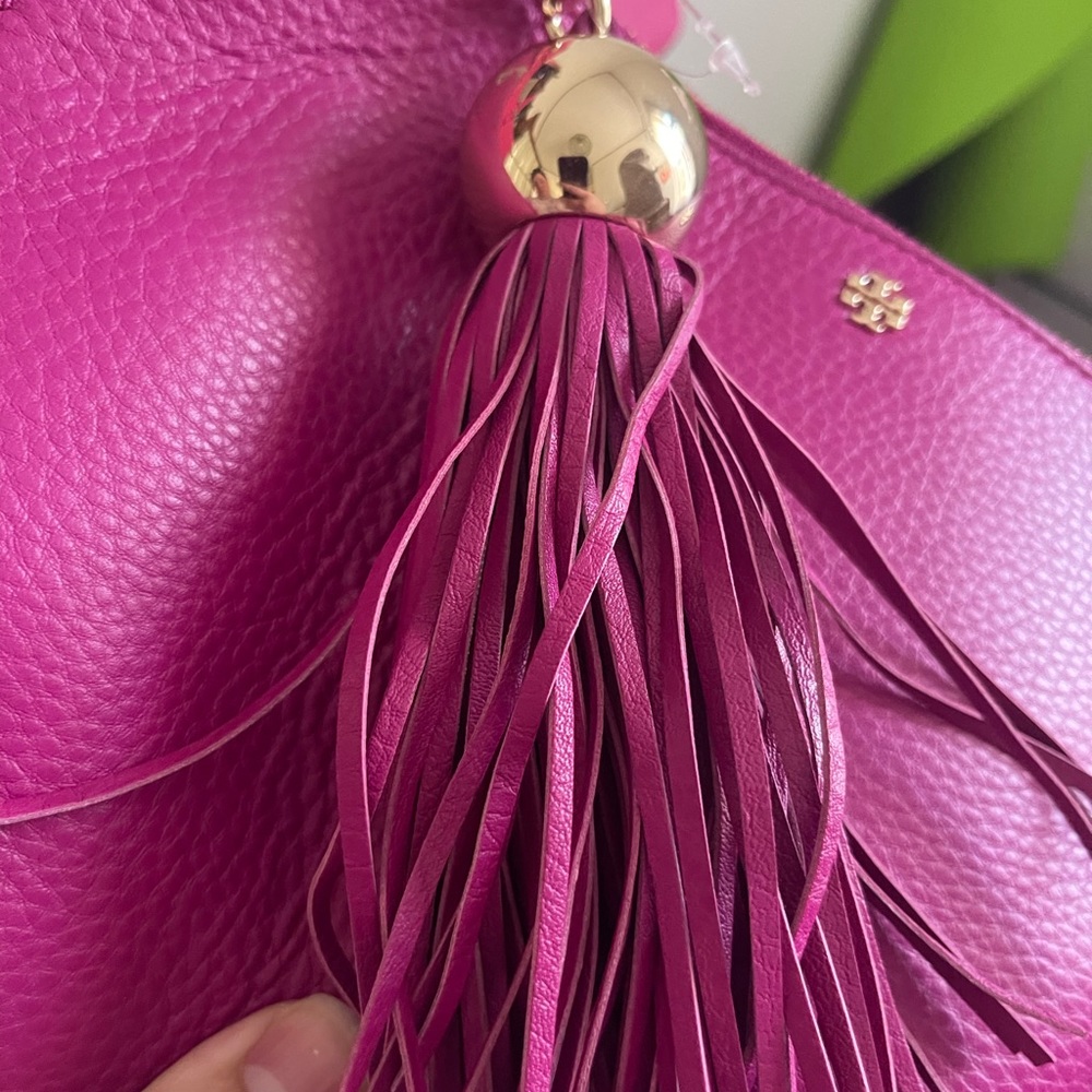 *Tory Burch Pink Leather Clutch Purse* with Removable Tassel
